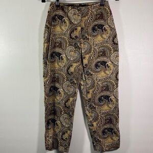 Carolina Blues Women Ankle Pants Size 4 Paisley Colors Brown & Tan Flat Front